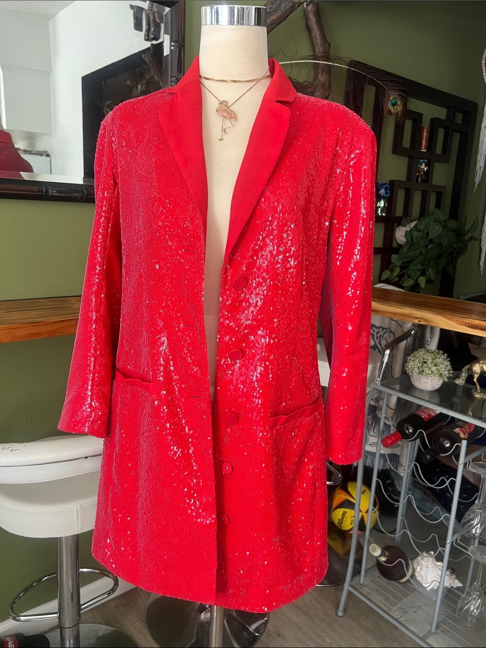 Semi new Anthropologie Maeve Sequin Blazer Dress Red Coat Mini Dress size 4P - Picture 6 of 14